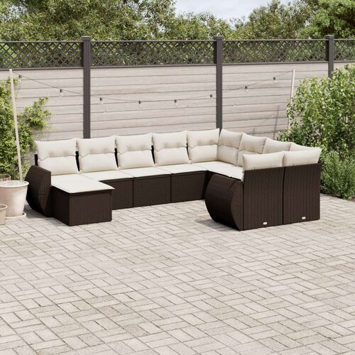 VidaXL 10-dijelni set vrtnih sofa od poliratana s jastucima smeđi Slike