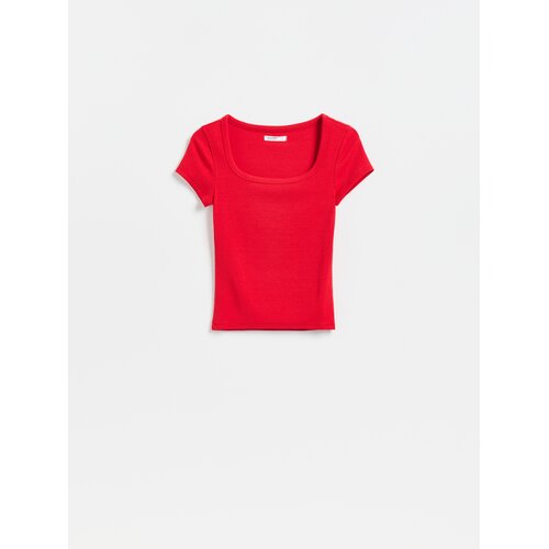 Reserved Slim fit majica kratkih rukava s mje&scaron;avinom modalnih vlakana - crvena Cijene