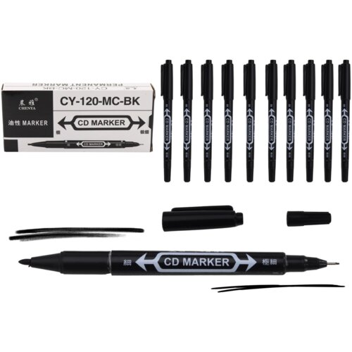  Set of Double-Sided Waterproof Markers for CDs Black 10pcs. Slike