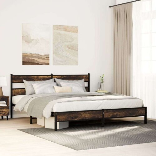 Metalni Kovinski posteljni okvir brez vzmetnice dimljen hrast 183x213cm, (21610730) Slike