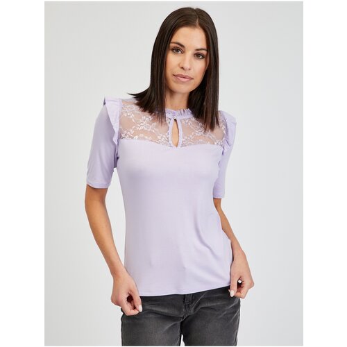Orsay Light Purple Women&amp;#039;s T-shirt with Lace - Women Slike