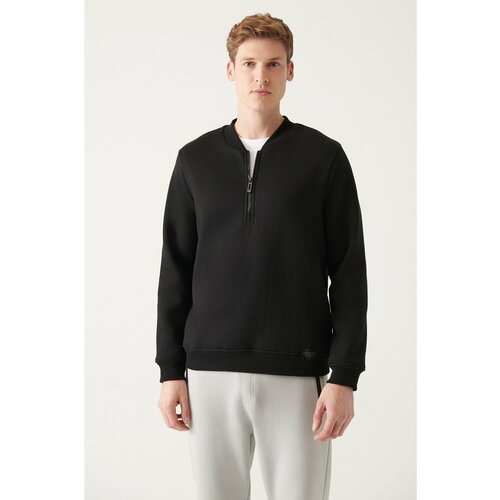 Avva Men's Black Half Zipper Cotton Cotton Standard Fit Regular Cut Sweatshirt Slike