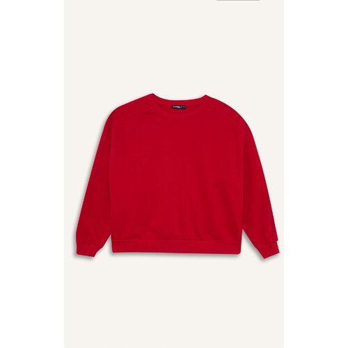 Defacto Oversize Wide Pattern Crew Neck Thick Fabric Basic Red Sweatshirt Slike