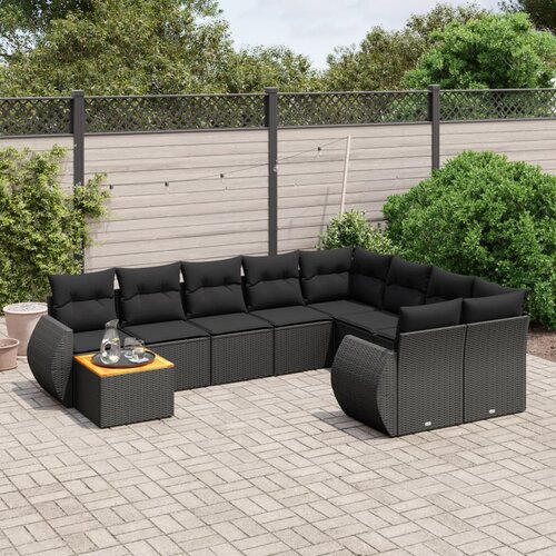VidaXL 10-dijelni set vrtnih sofa s jastucima crni od poliratana Slike