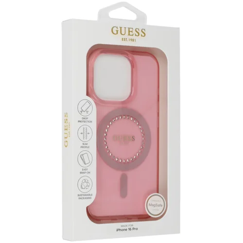 Guess originalni ovitek GUHMP16XPFTDTEP za iphone 16 pro max - magsafe - roza s kristalčki