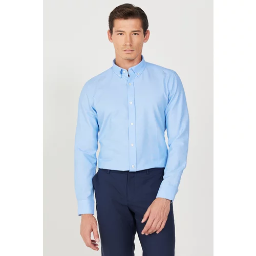 AC&Co / Altınyıldız Classics Men's Blue Buttoned Collar Cotton Slim Fit Slim-fit Oxford Shirt.