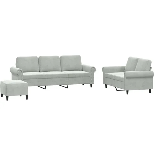 vidaXL 3-dijelni set sofa s jastucima svjetlosivi baršunasti