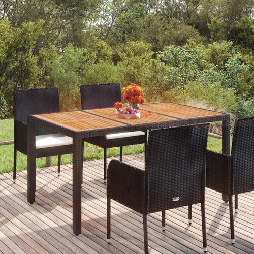vidaXL Vrtna miza z leseno mizno ploščo črna 150x90x75 cm poli ratan Cene