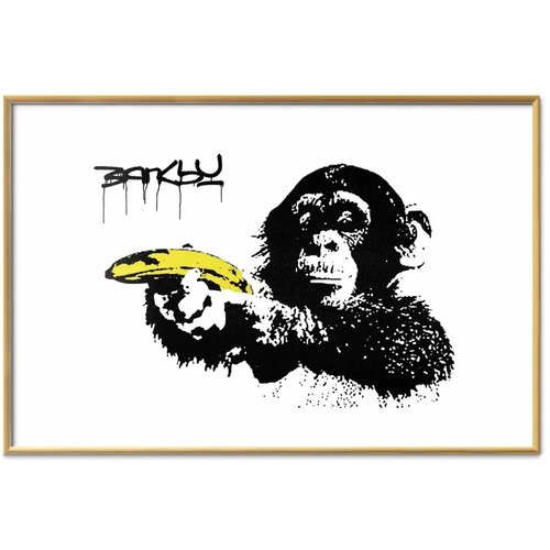  Plakat - Banksy: Monkey with a Banana 42x29.7 Zlatni okvir s margom Slike