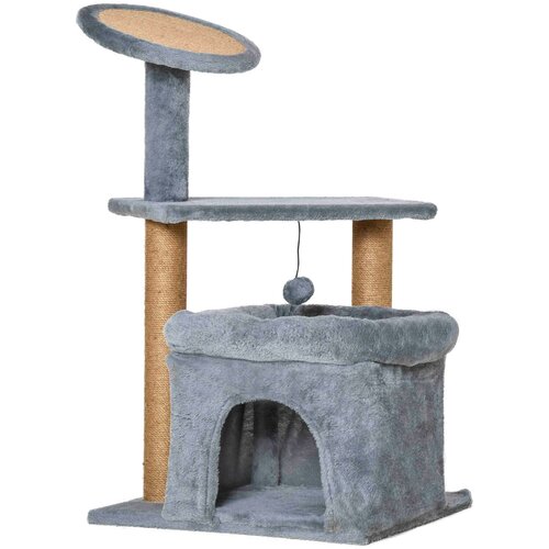 PawHut Drevo za praskanje za mačke s stebričkom iz jute, hi&scaron;ko za mačke in blazino, premaz iz pli&scaron;a, vi&scaron;ina 84 cm, siva, (20752726) Cene
