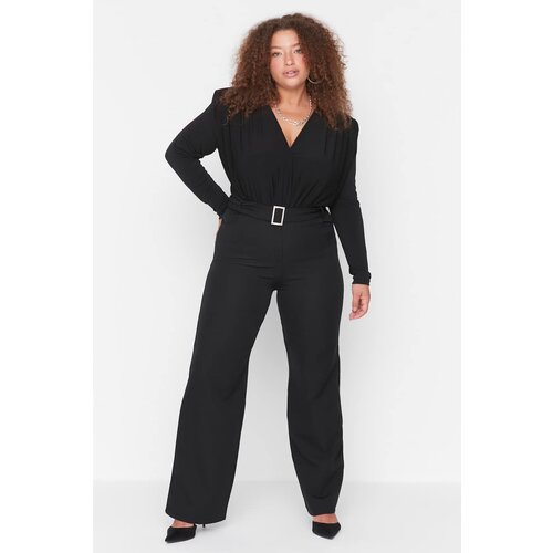 Trendyol curve black slit belted woven fabric trousers Slike