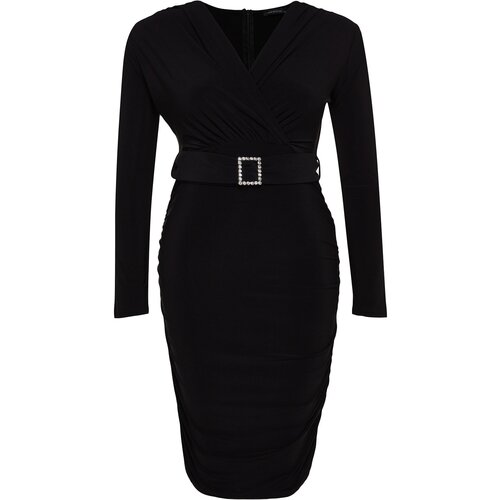 Trendyol Curve Black Belt Detailed Knitted Evening Dress Cene