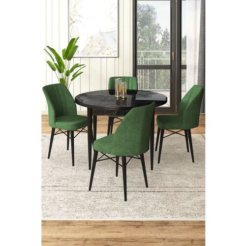 Hanah home Rox - Black Marble, Khaki Black MarbleKhaki Dining Table & Chairs Set (5 Pieces) Cene