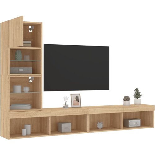 vidaXL 4-dijelni zidni TV elementi s LED svjetlima boja hrasta drveni Cijene