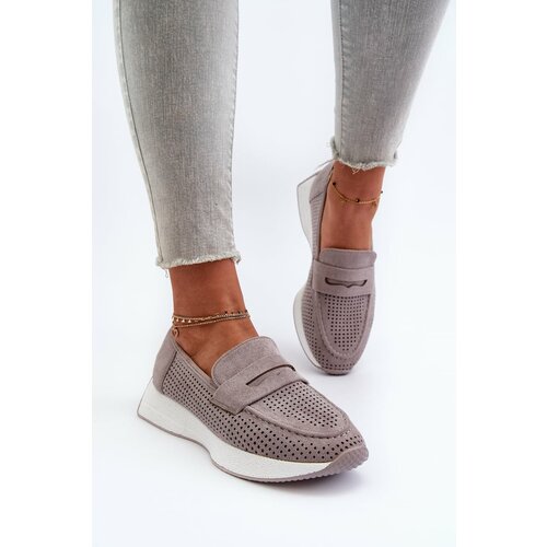 Kesi Women's eco suede loafers on the platform Grey Inesqua Cene
