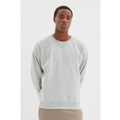 Trendyol gray men's oversize long sleeve crew neck printed sweatshirt Cene