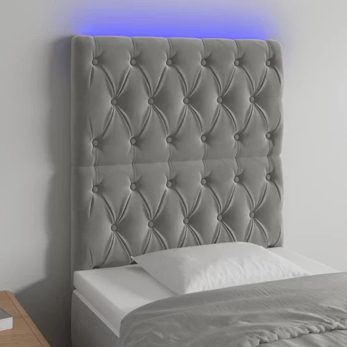 vidaXL LED posteljno vzglavje svetlo sivo 80x7x118/128 cm žamet