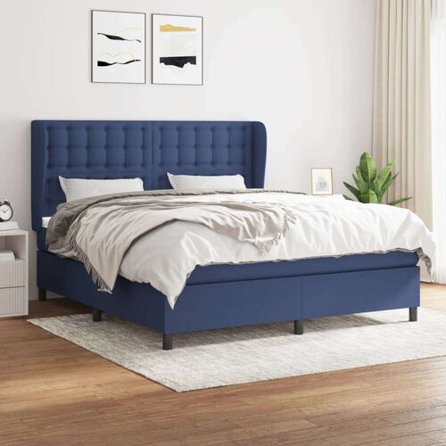  Box spring postelja z vzmetnico modra 160x200 cm blago, (20896831) Slike