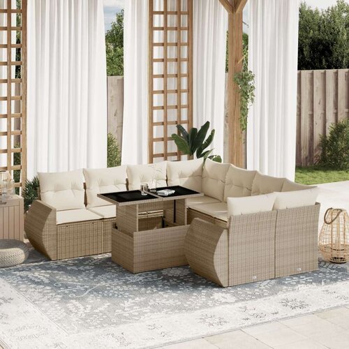 VidaXL 9-dijelni set vrtnih sofa s jastucima bež od poliratana Slike