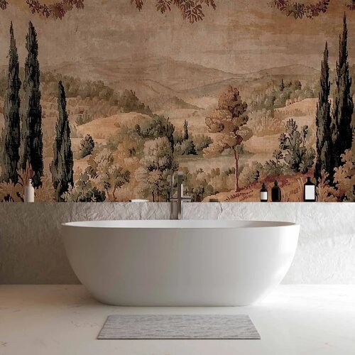  Foto tapeta - Mediterranean landscape - old tapestry with a hill and a lake 400x280 Vodootporna Slike