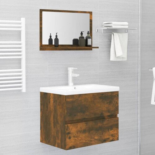 Kupaonsko ogledalo boja dimljenog hrasta 60x10,5x37 cm drveno Slike