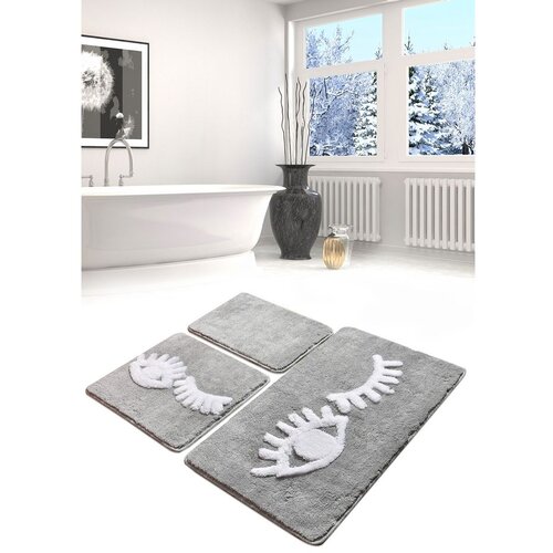 Colourful Cotton Set 3 prostirke za kupatilo Belo-Sivi Slike