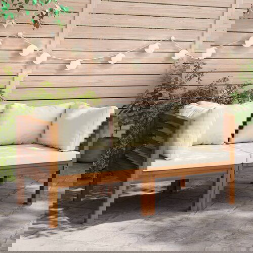 The Living Store Kotni kavči 2 kosa s kremno belimi blazinami trden akacijev les - Kotni Kavč, (21484073) Cene