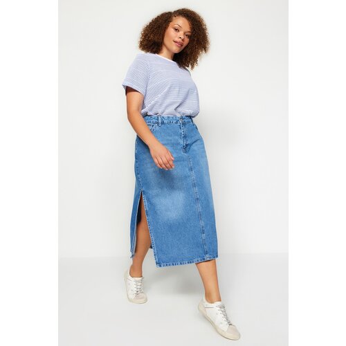 Trendyol curve blue slit denim skirt Slike