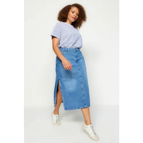 Trendyol Curve Blue Slit Denim Skirt