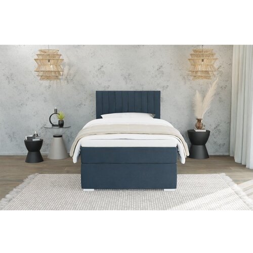Ropez Temno modra oblazinjena postelja s prostorom za shranjevanje z letvenim dnom 100x200 cm Bunny &amp;ndash; Slike
