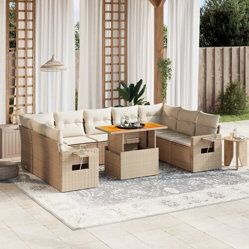 VidaXL 10-dijelni set vrtnih sofa s jastucima bež od poliratana Slike