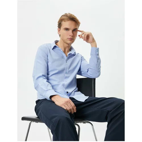 Koton Classic Shirt Slim Fit Half Italian Collar Buttoned Long Sleeve