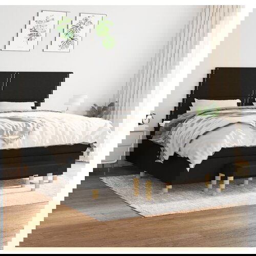 VidaXL Krevet s oprugama i madracem crni 180x200 cm od tkanine Slike