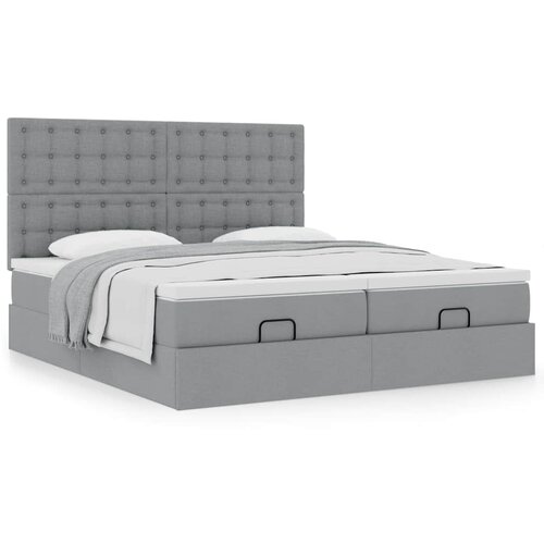 vidaXL Otomanski posteljni okvir z vzmetnicami siv 160x200 cm blago Cene