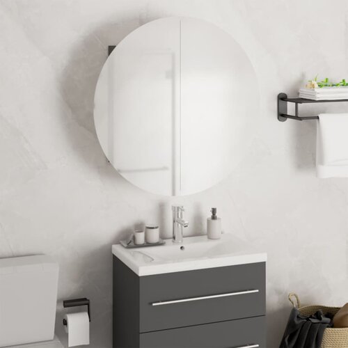 VidaXL Kopalni&amp;scaron;ka omarica z okroglim ogledalom LED siva 47x47x17,5 cm Slike