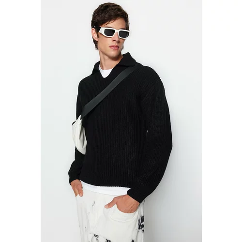 Trendyol Black Unisex Regular Fit Polo Neck Anti Pilling Knitwear Sweater