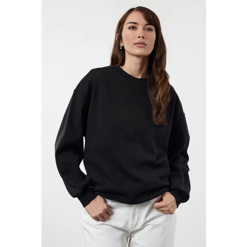 Trendyol Black-Indigo Oversize/Wide Pattern Crew Neck Thick Polar Fleece Knitted Sweatshirt