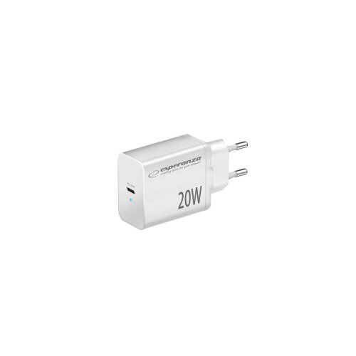  USB punjač Type-C fast charger, ESPERANZA QUICK POWER CHARGER 20W USB-C PD, WHITE, EZC104W Slike