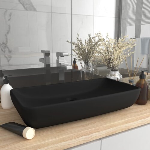 VidaXL Razko&amp;scaron;en umivalnik pravokoten mat črn 71x38 cm keramičen, (21409263) Slike