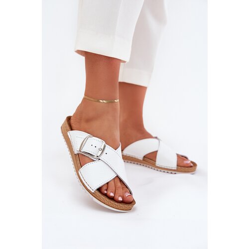 Inblu Ladies Leather Slippers With Buckle White Slike