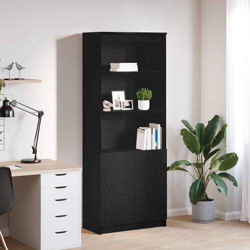 VidaXL Visoka komoda crna hrast 70x35x180 cm od konstruiranog drva Slike