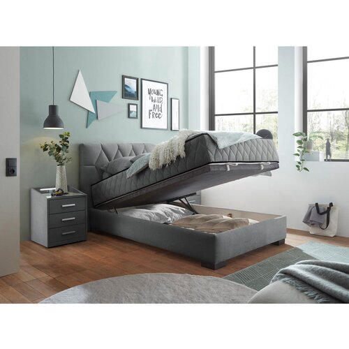 MID.YOU POSTELJA Z VZMETNICO 120 cm x 200 cm , tekstil, leseni material antracit Slike
