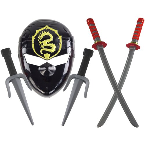 Ninja Warrior Set Mask Swords Daggers Red Decorations Slike