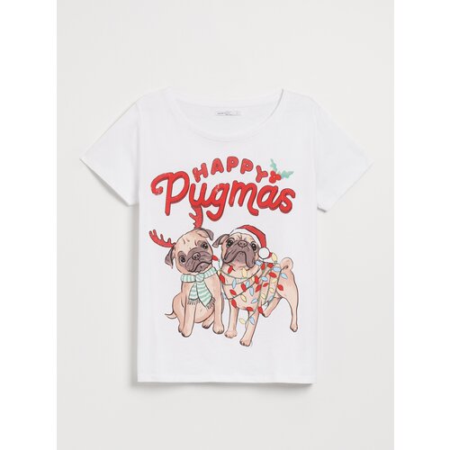 House - Božićna majica kratkih rukava Happy Pugmas - Bijela Cijene