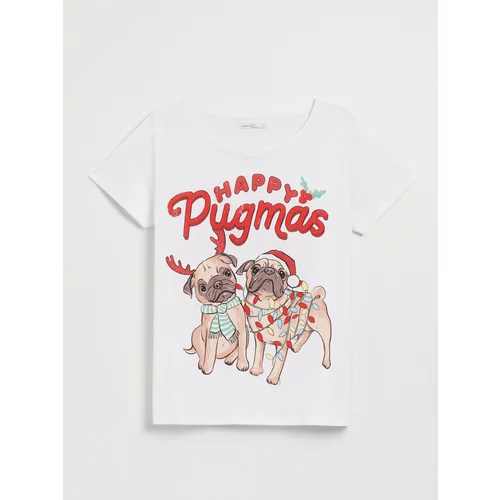House - Božićna majica kratkih rukava Happy Pugmas - Bijela