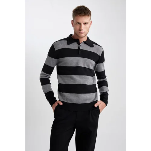 Defacto Standard Fit Striped Polo Neck Sweater