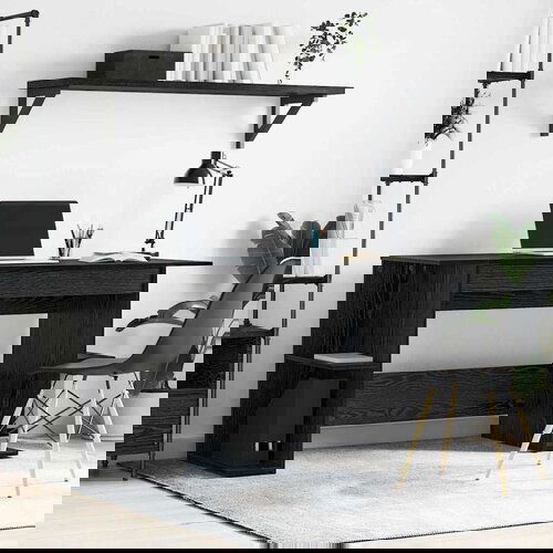 VidaXL Miza s polico Drugo Črni hrast 140 x 50 x 75 cm Konstruiran les Slike