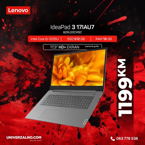 Lenovo Laptop IdeaPad Slim 3 i5/16G/512SSD/17,3" FHD 17IAU7, 82RL00CMSC Cijene