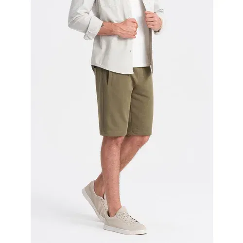 Ombre Men's BASIC cotton sweat shorts - olive