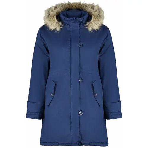 Trendyol Curve Navy Blue Fur Hooded Coat